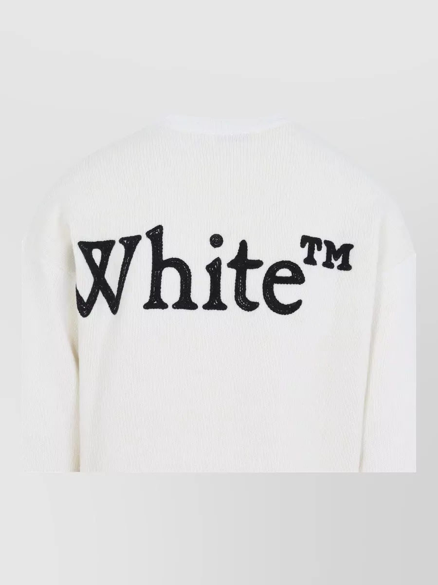 Off-White Wool Fine-Knit Logo-Print Crewneck Sweater