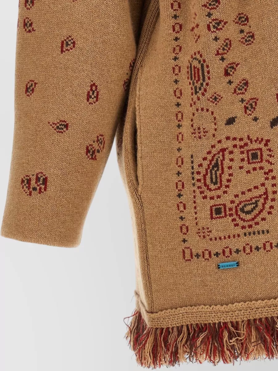 Alanui Cashmere Bandana Jacquard Fringed Belted Oversized Cardigan