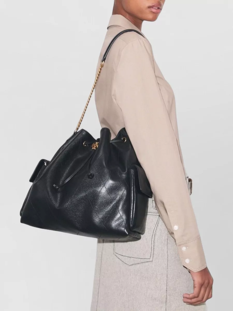 Tory Burch Large Leather Quilted Drawstring Bucket Bag