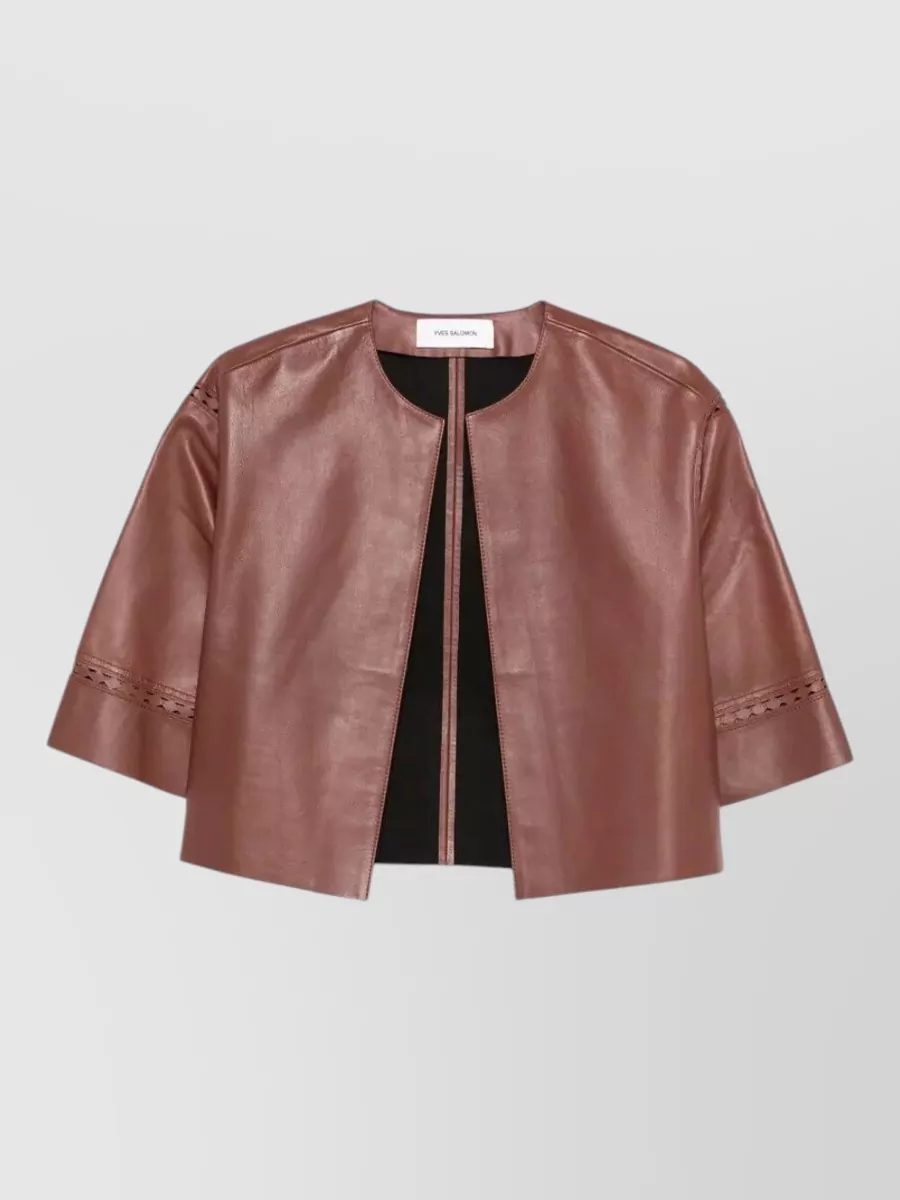 Yves Salomon laser cut leather cropped jacket