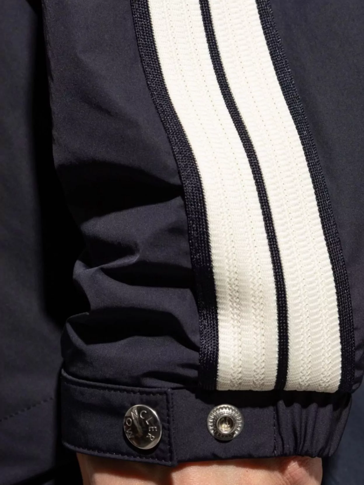 Moncler Hooded Jacket With Embroidered Sleeve Stripes