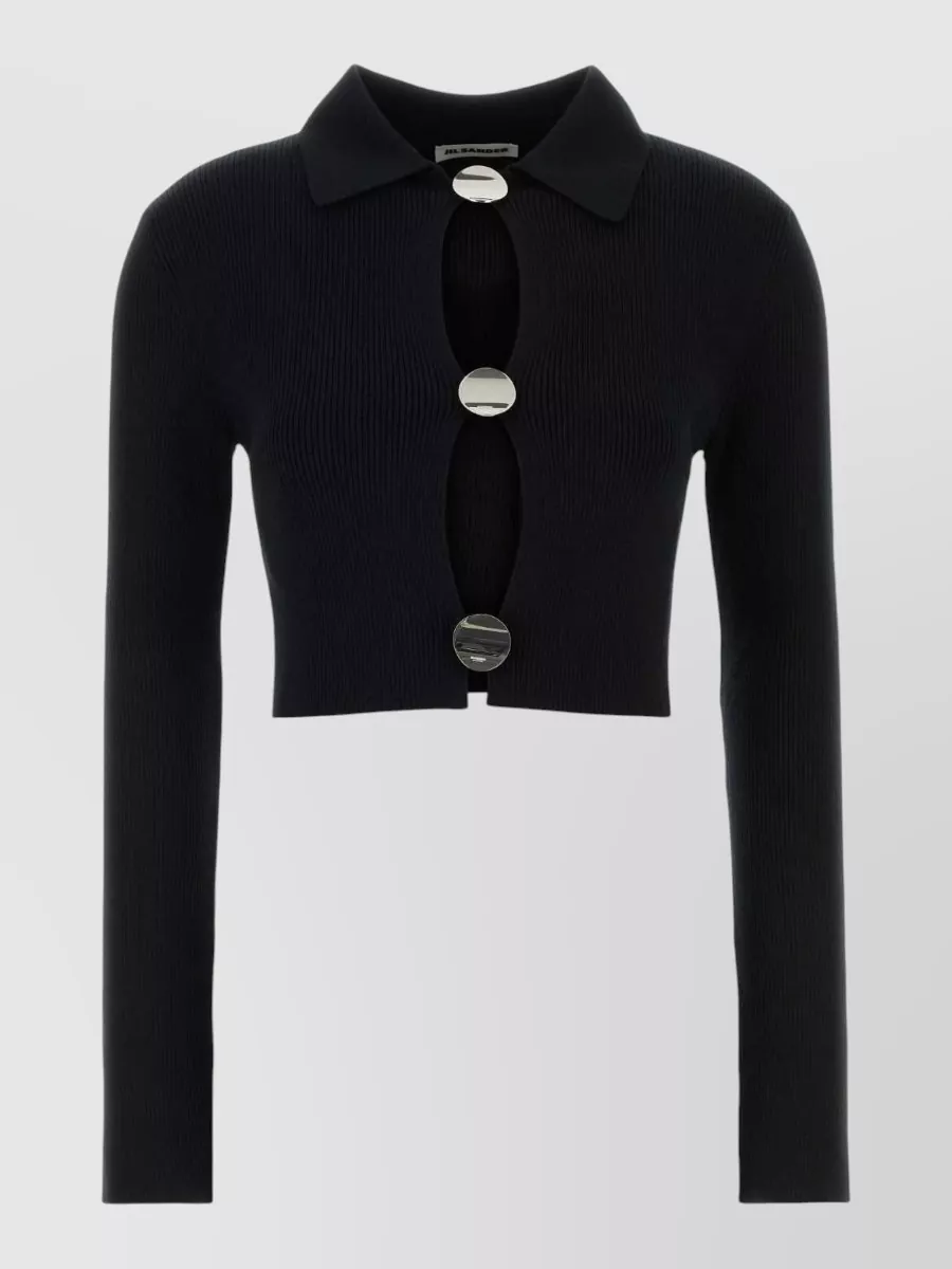 Jil Sander Cropped Cardigan Featuring Buttons And Ribbed Design In Black