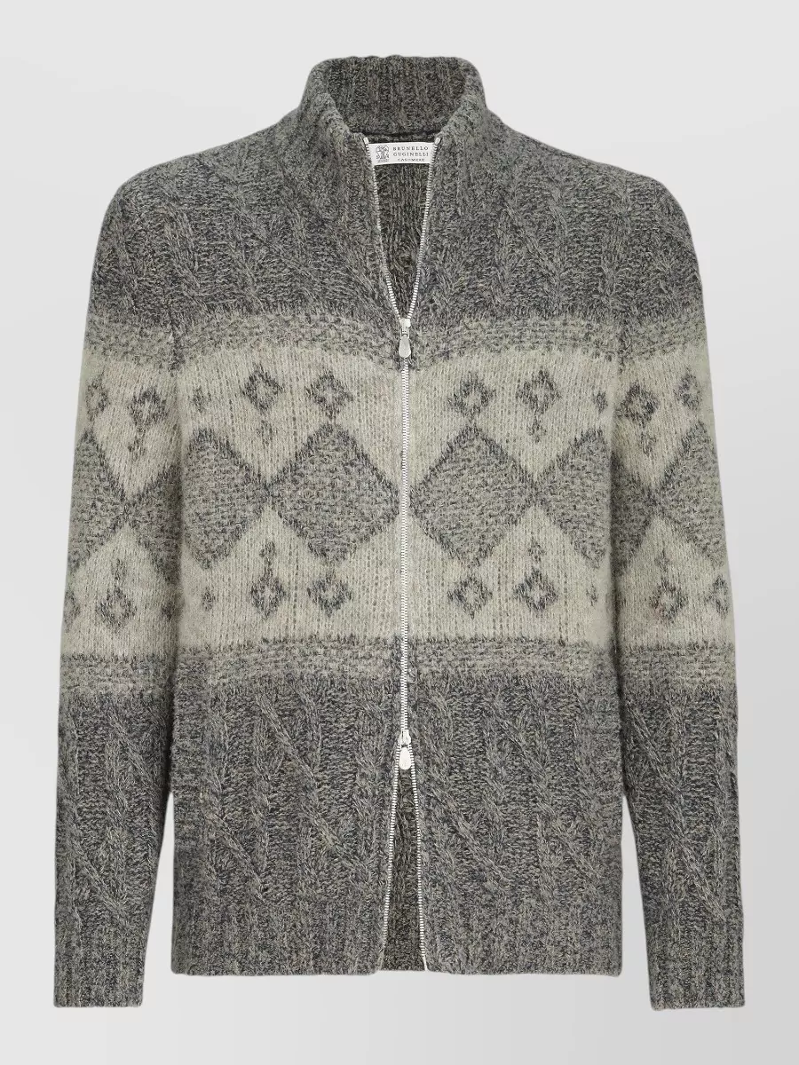 Brunello Cucinelli Cashmere-silk virgin wool cable-knit zip cardigan