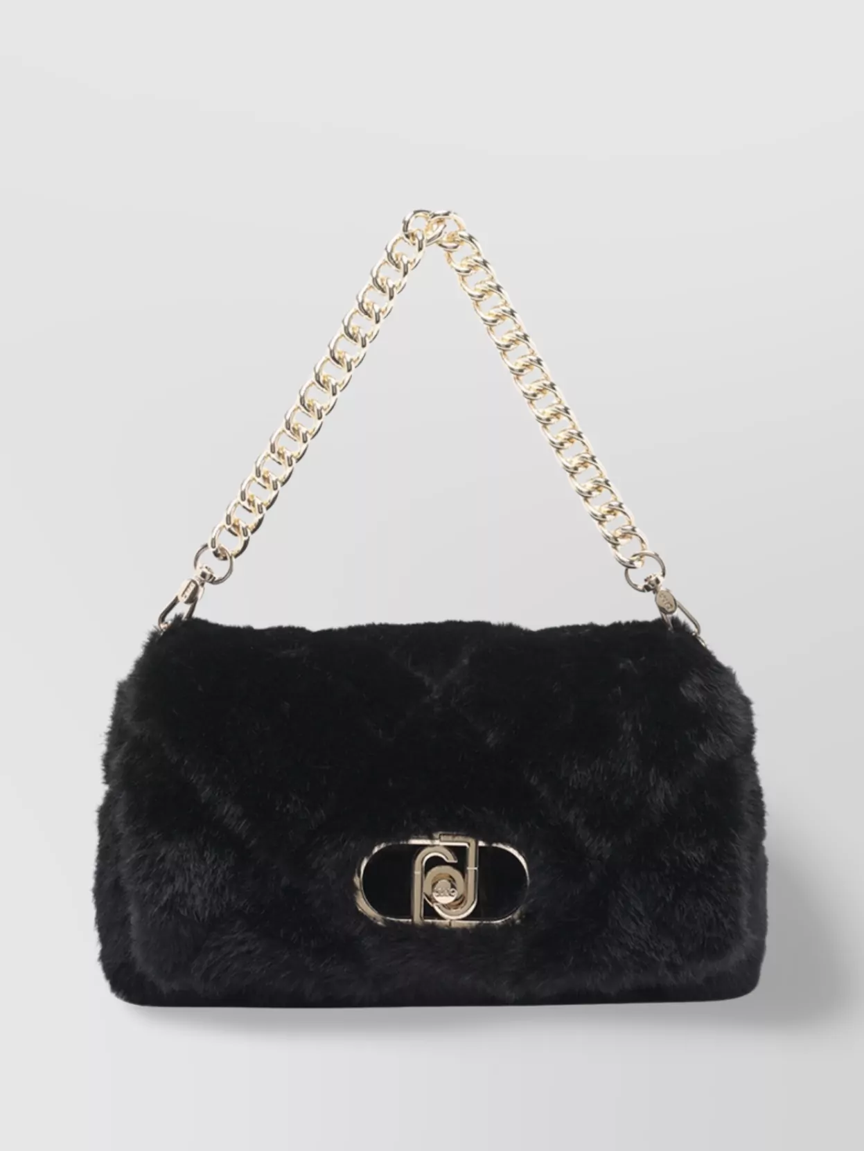 Liu •jo Fur Quilted Rectangular Chain Strap Bag In Black