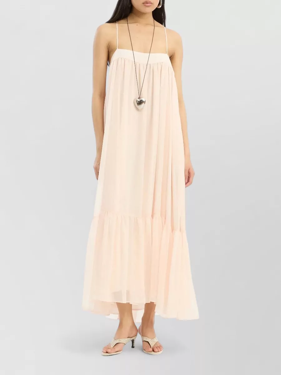 Rotate Chiffon A-Line Square Neck Tiered Maxi Dress