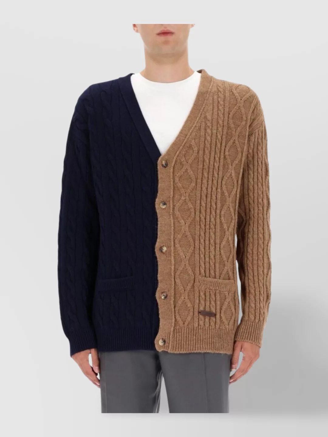 Moschino Dual Color Cable Knit Sweater With Pockets