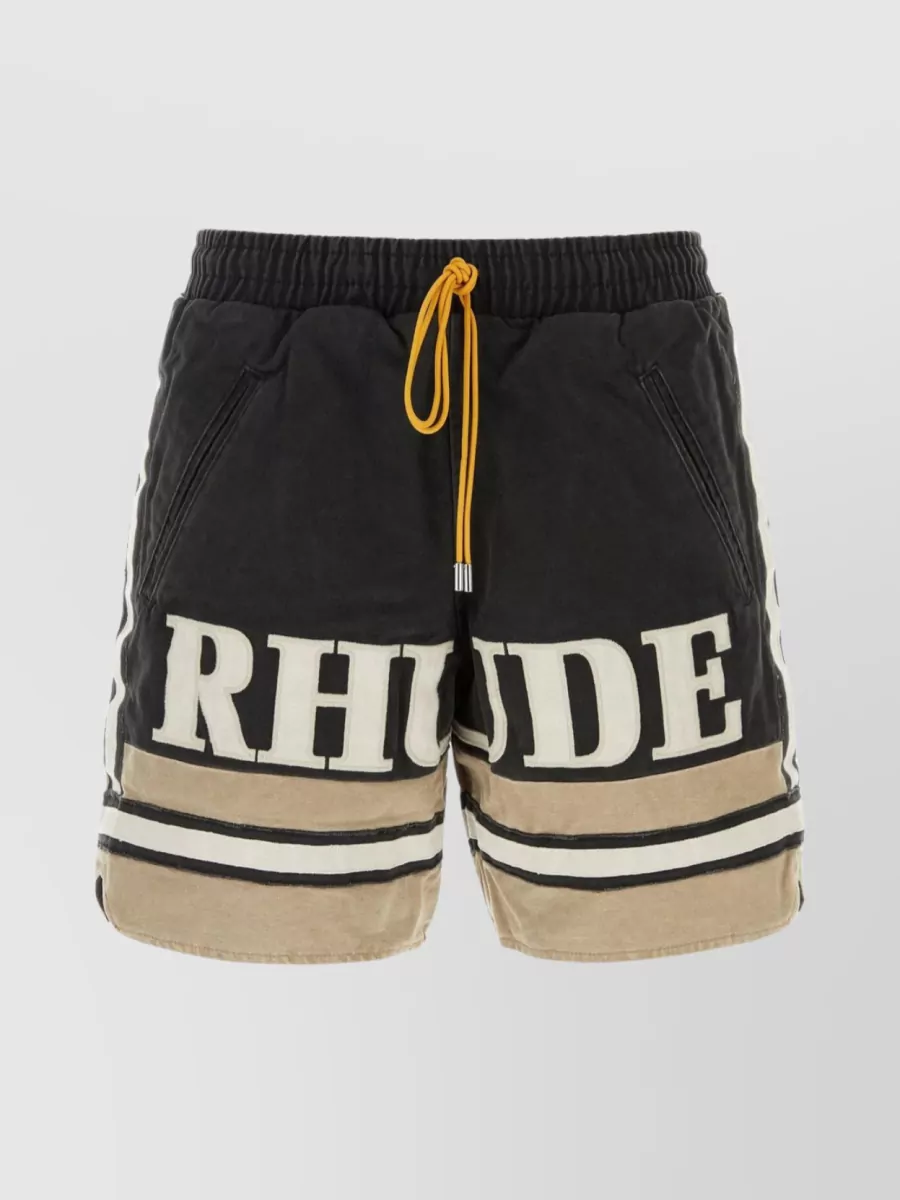 Shop Rhude Embroidered Hemline Bermuda Shorts In Black