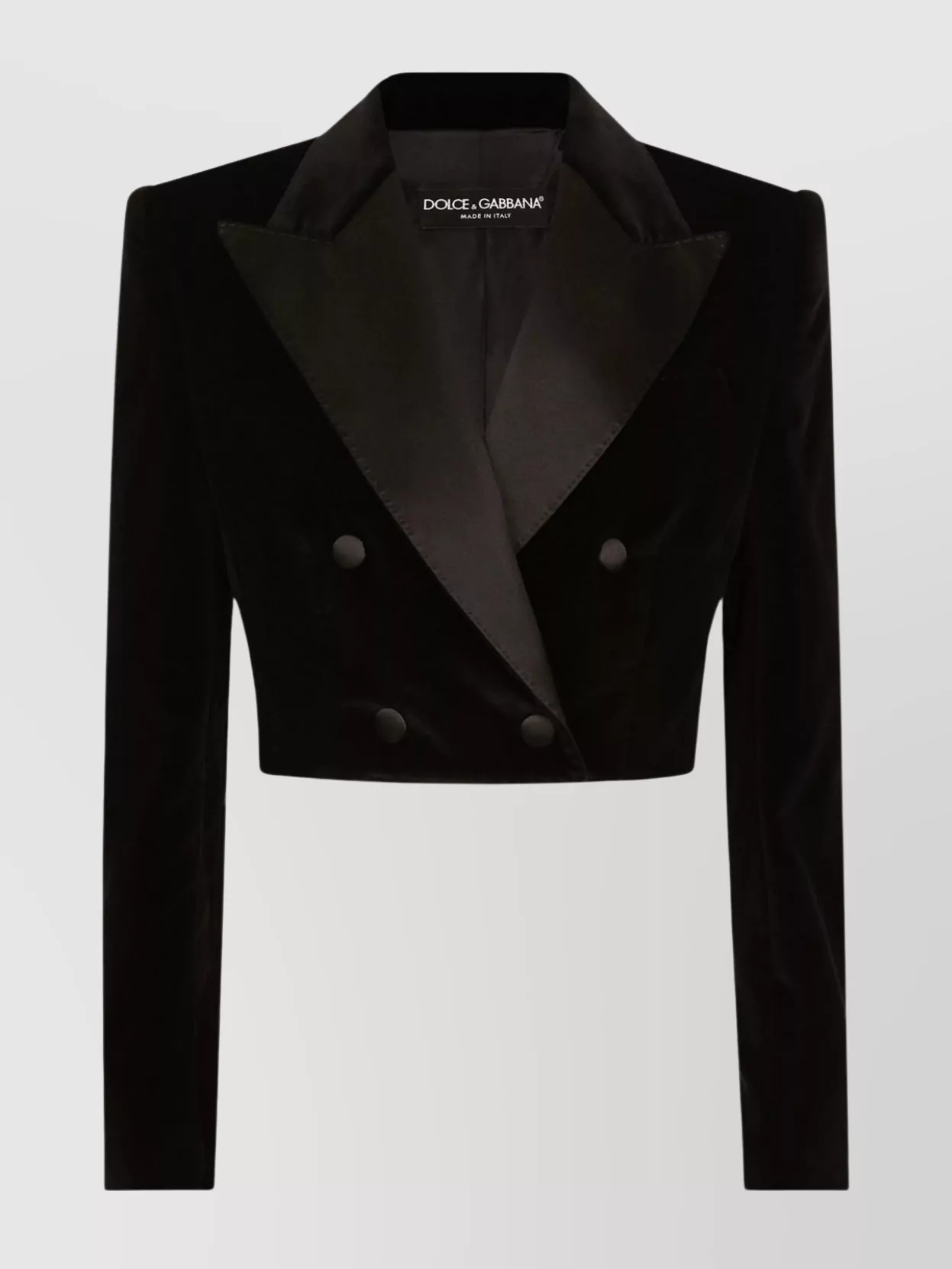 Dolce & Gabbana Cropped Double-breasted Silk Blazer With Wide Lapels In Black