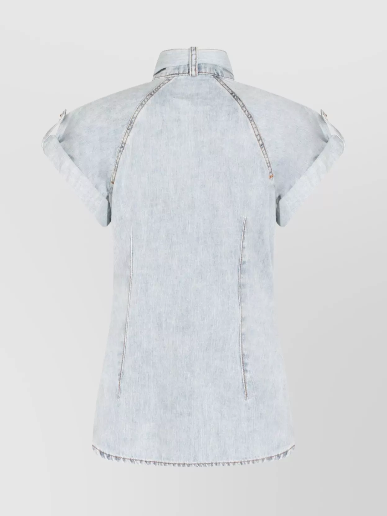 Zimmermann Denim Tie-Neck Short-Sleeve Shirt