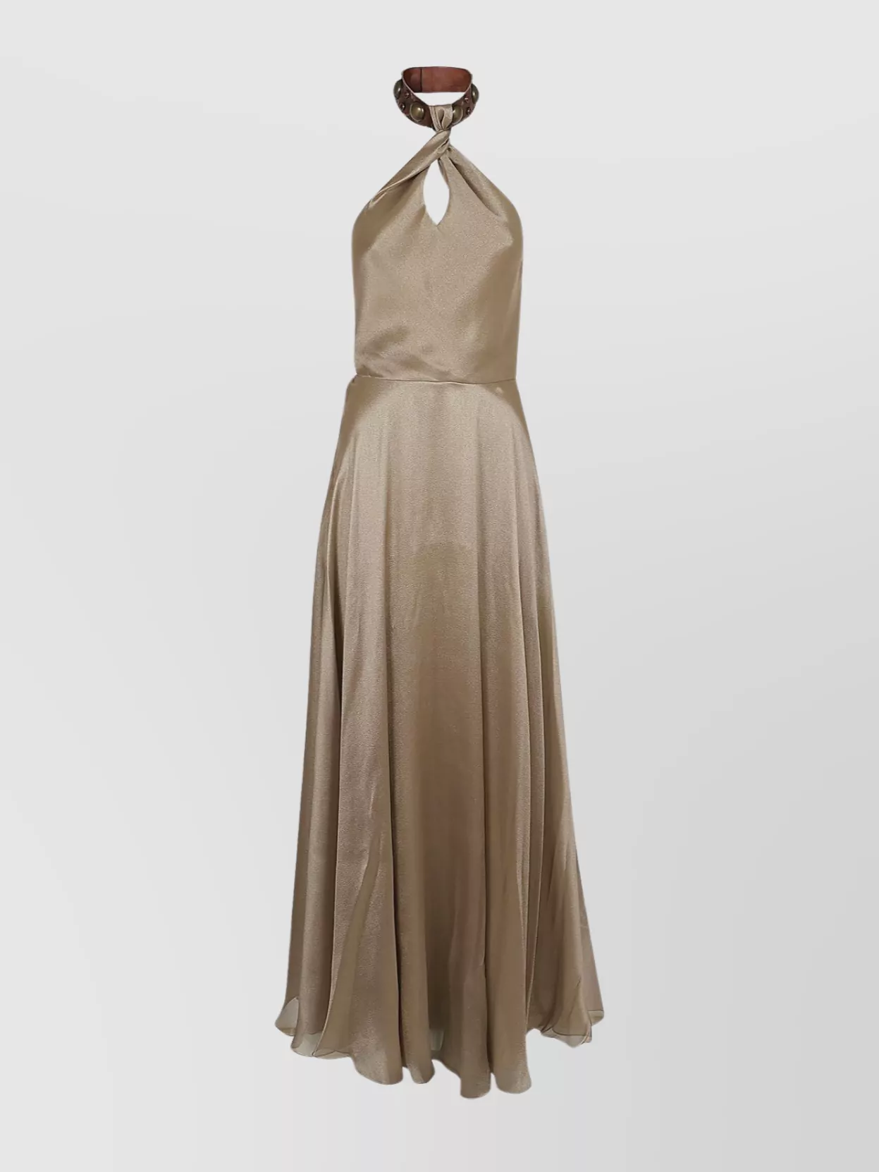 Ralph Lauren Draped Halter Neck Maxi Gown In Brown