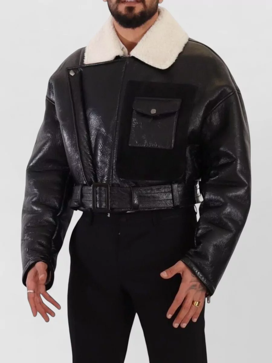 Dolce&Gabbana Lambskin Leather Shearling Biker Coat