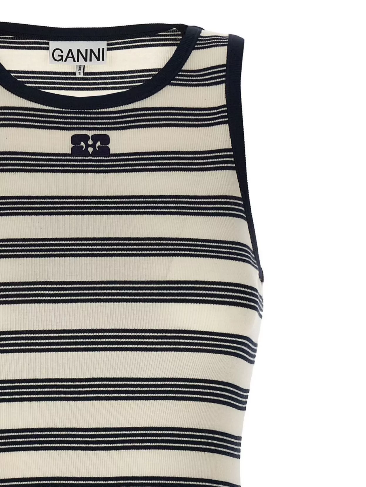 Ganni Womens Sky Captain Striped Ribbed Stretch-cotton Top