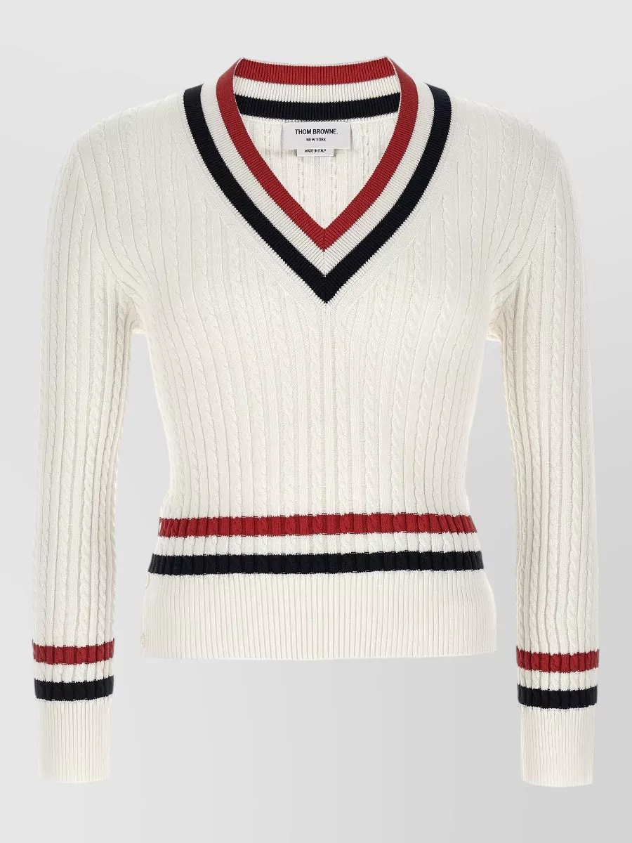 Thom Browne cotton cable-knit intarsia v-neck sweater