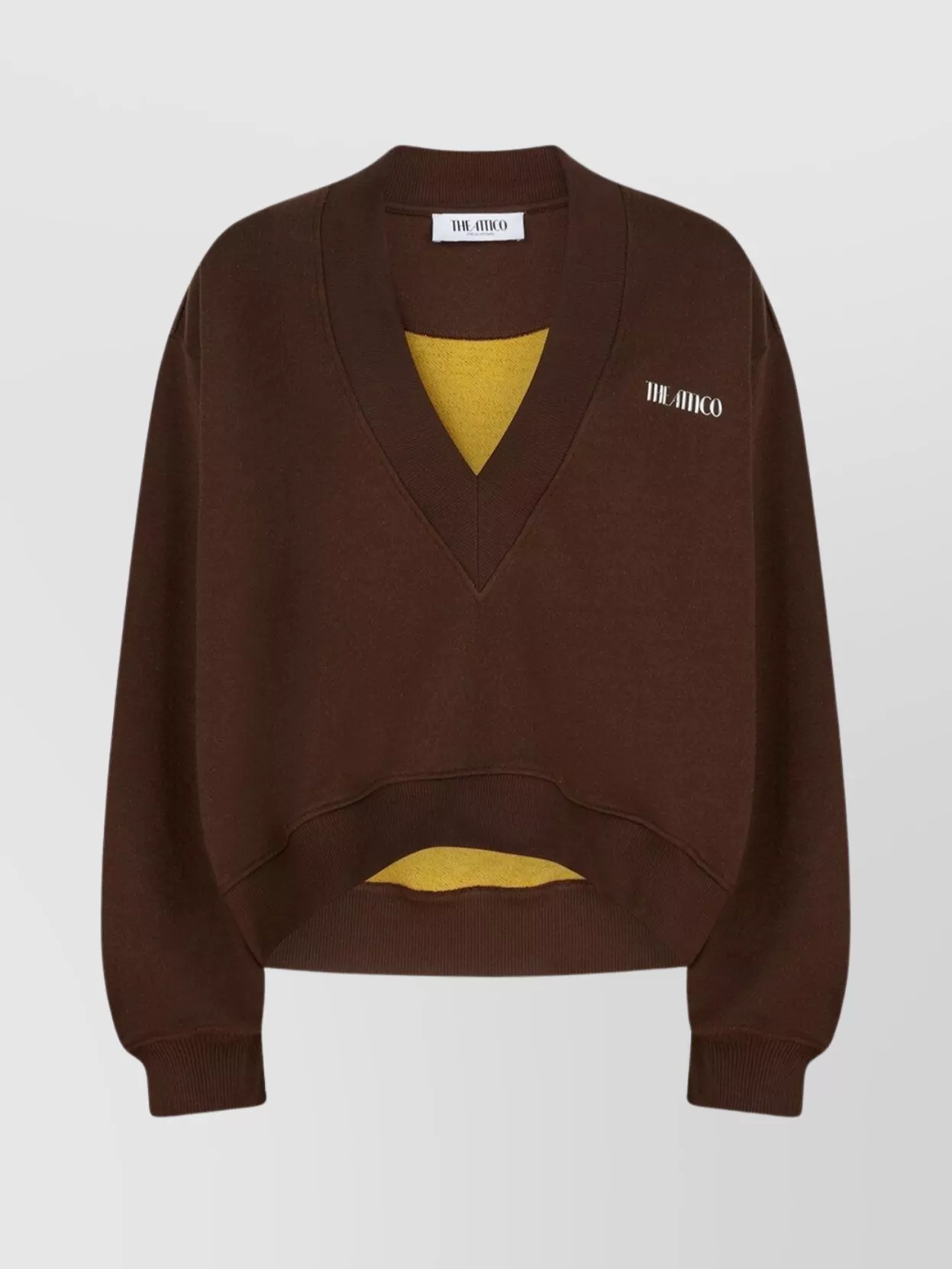 Attico Brown Cropped Sweatshirt With V Neck And Logo Lettering On The Front In Cotton Woman In Brown