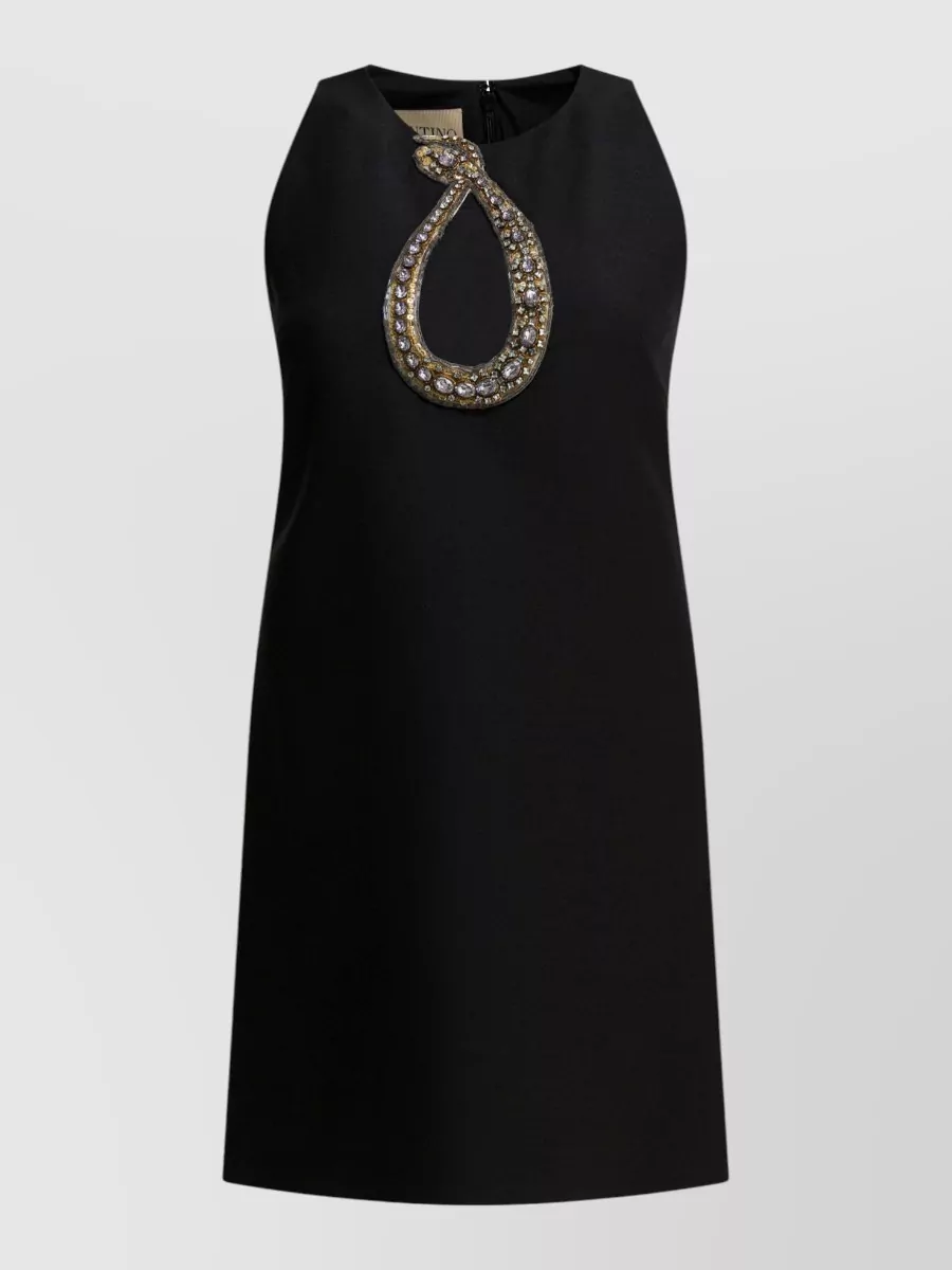 Valentino wool silk embroidered sleeveless mini dress