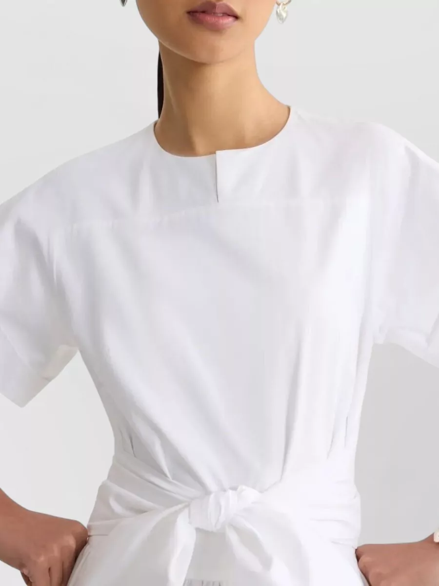 Patou Cotton Short-Sleeve Knotted Midi Dress