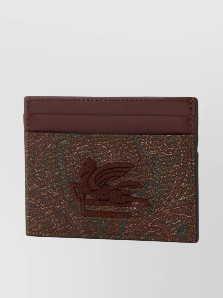 Shop Etro Patterned Fabric And Leather Card Holder In Brown