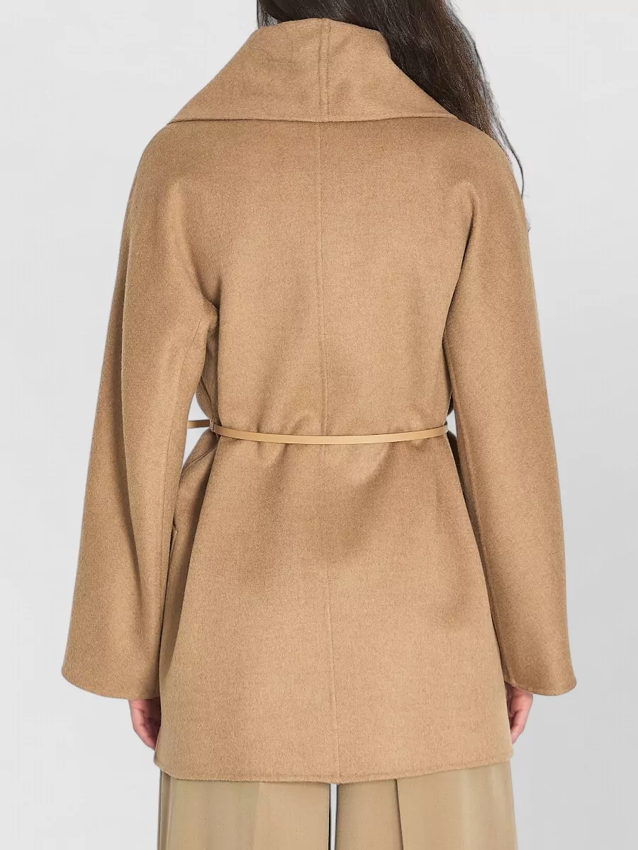 Max Mara Camel Wrap Belted Fringe Cape
