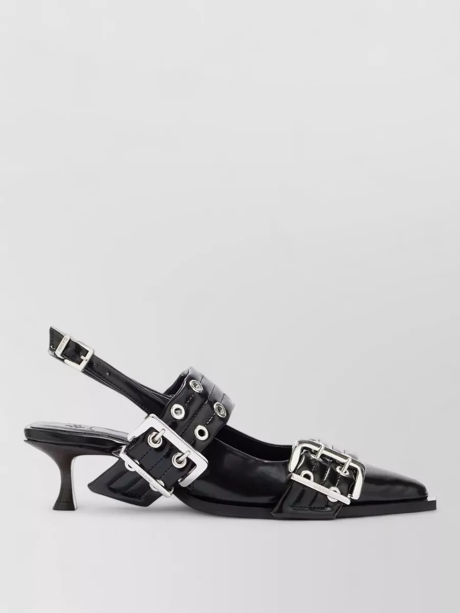 Ganni Pointed-Toe Buckle Pumps
