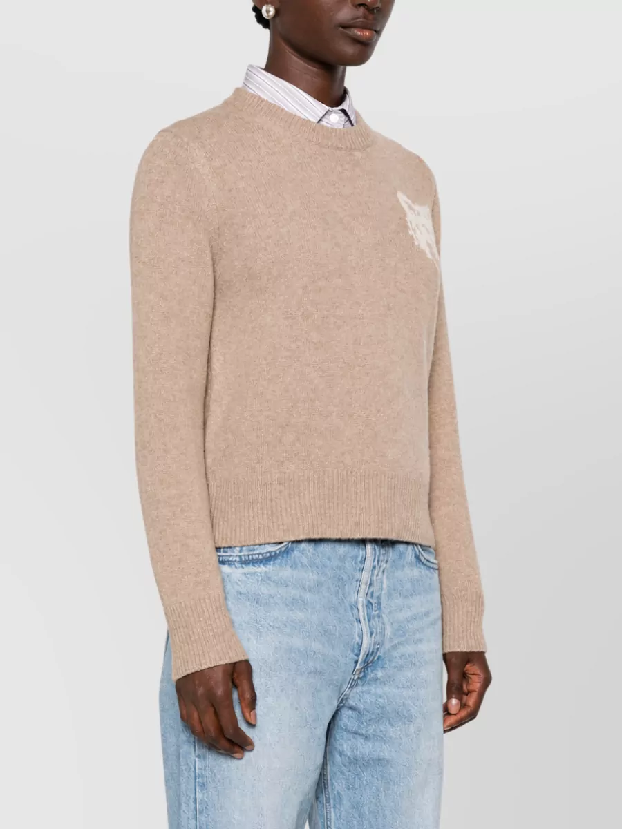 Maison Kitsuné Wool Intarsia-Knit Fox Head Crew-Neck Sweater
