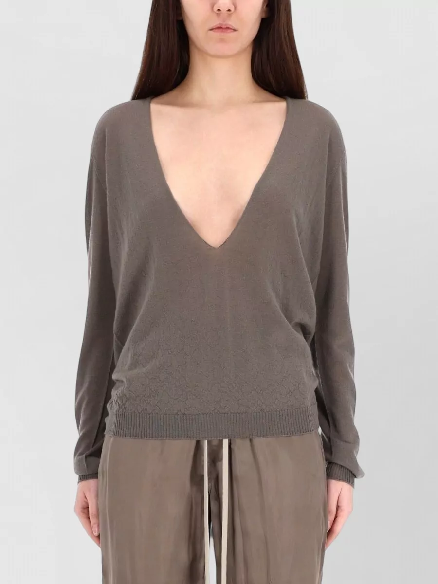 Rick Owens Deep V Neck Long Sleeve Knit Jersey