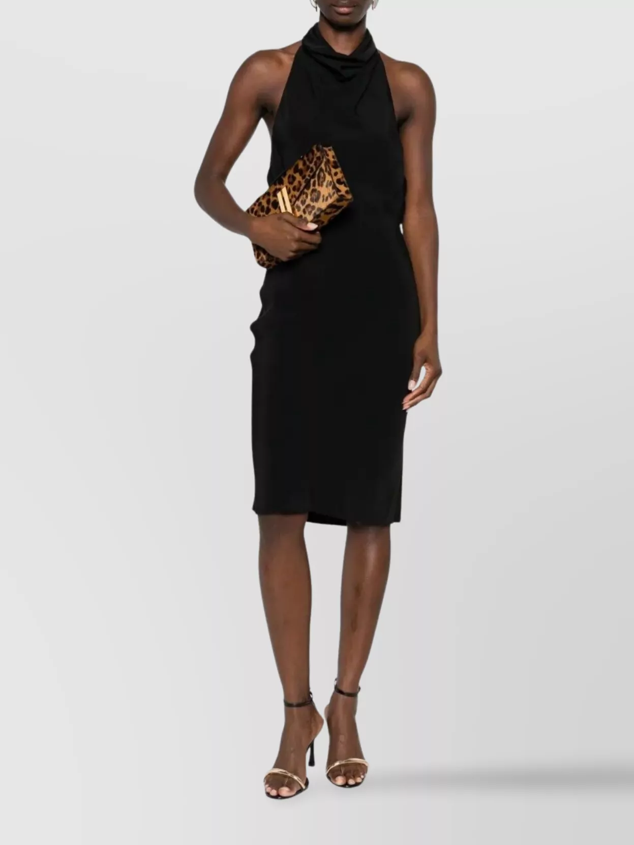 Tom Ford Silk Halterneck Dress Draped Neckline In Black