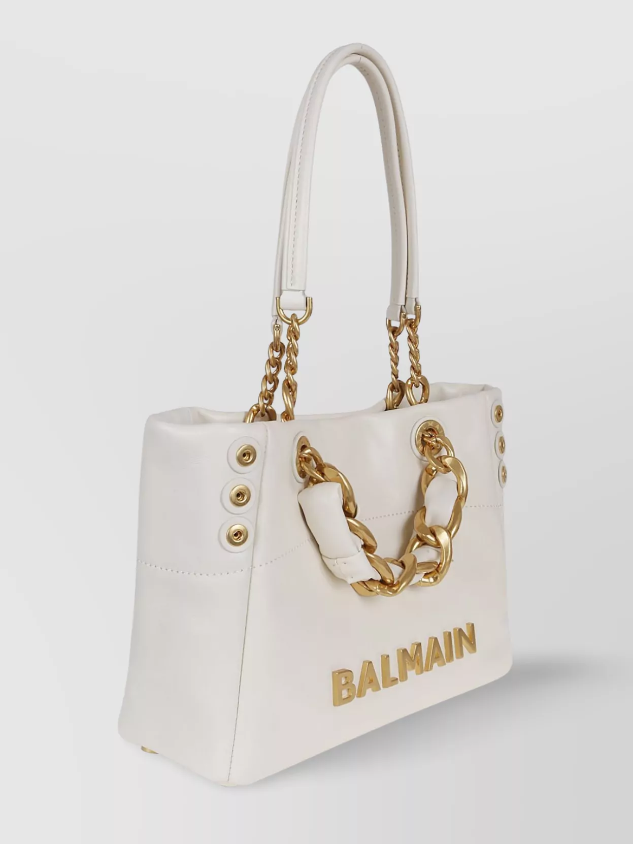 Balmain Small Crinkled Leather Tote Bag With Eyelet Embellishments