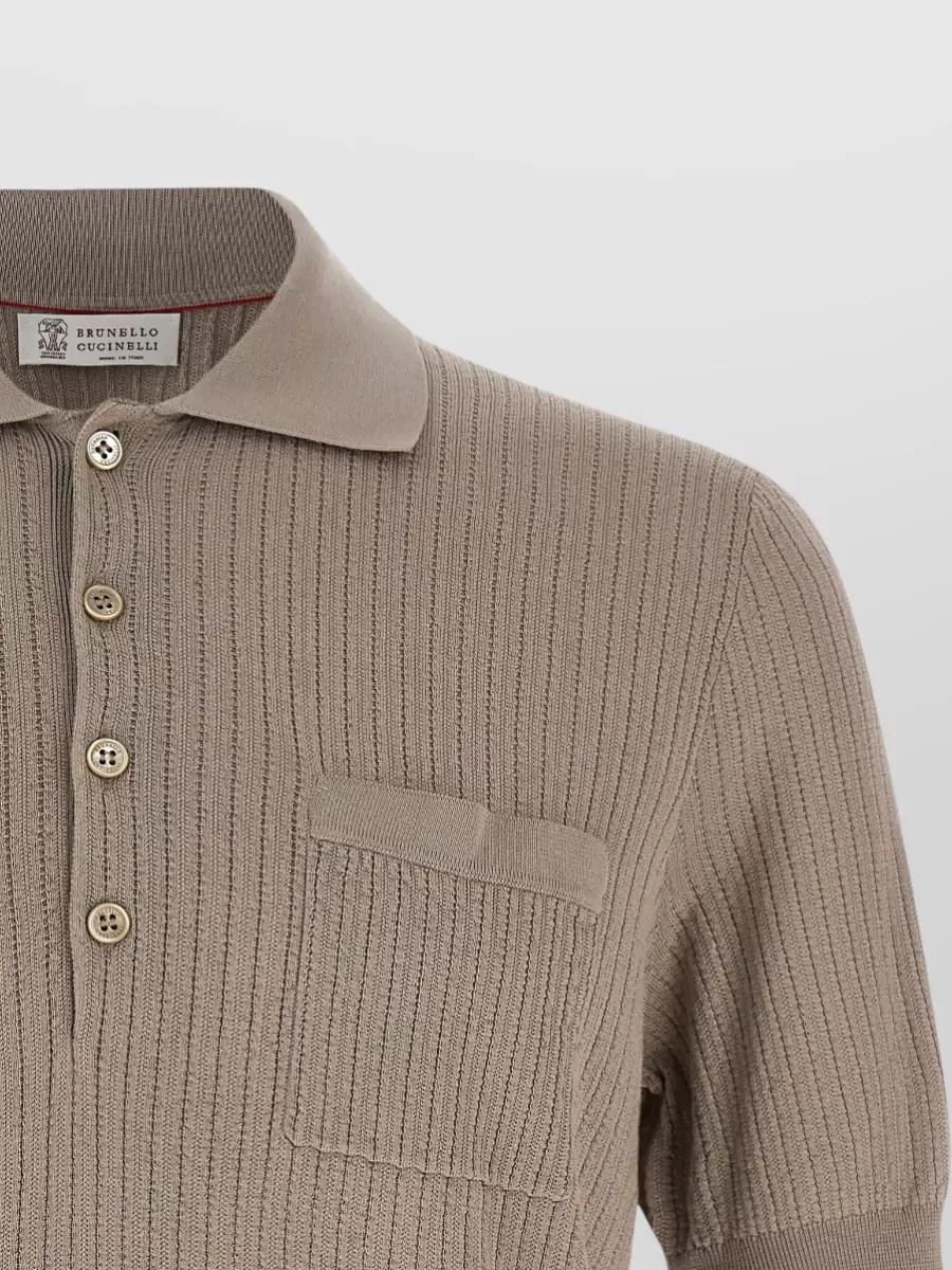 Brunello Cucinelli Coastal Polo Shirt Chest Pocket Ribbed
