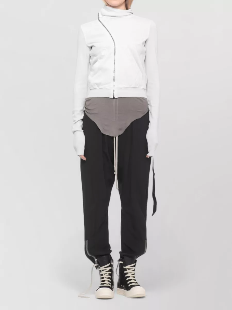 Rick Owens Drkshdw Cotton Hooded Asymmetric Zip Sweatshirt