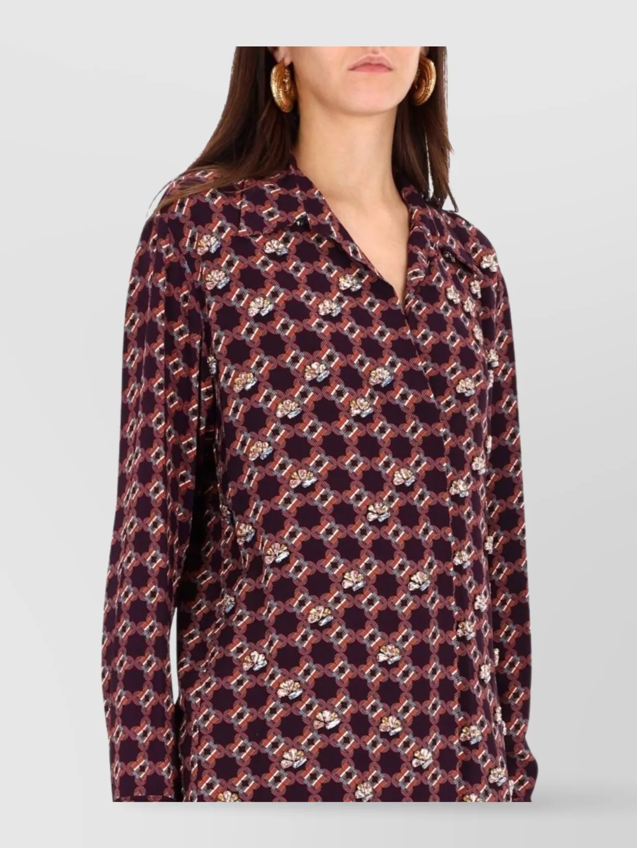 Dries Van Noten Geometric Long Sleeve V Neck Top