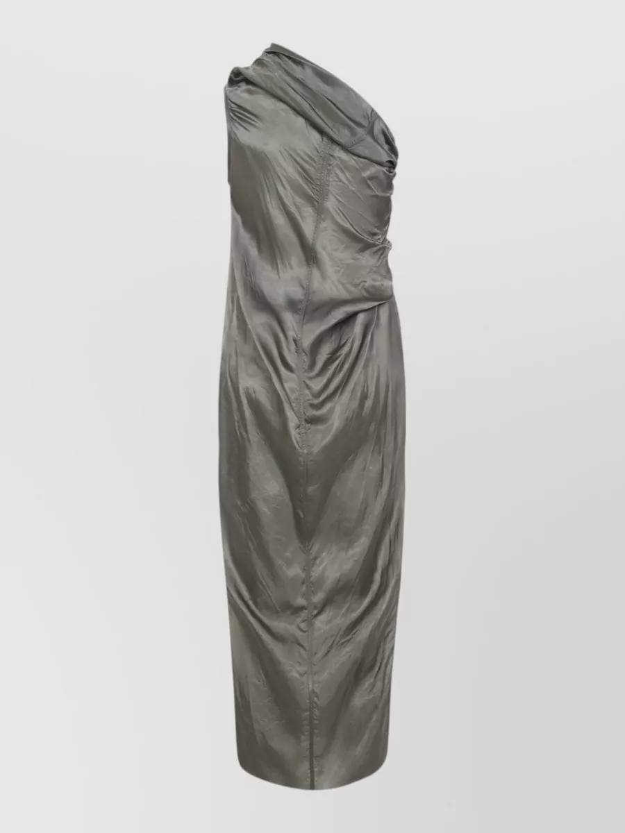 Rick Owens cupro asymmetric one-shoulder draped sleeveless maxi dress