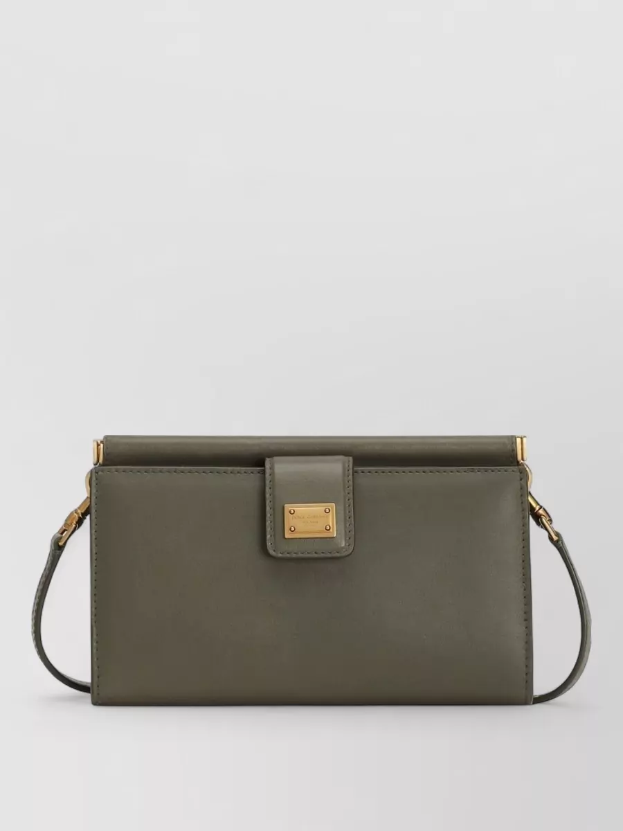 Dolce & Gabbana Leather Phone Clutch Bag Shoulder Strap In Green