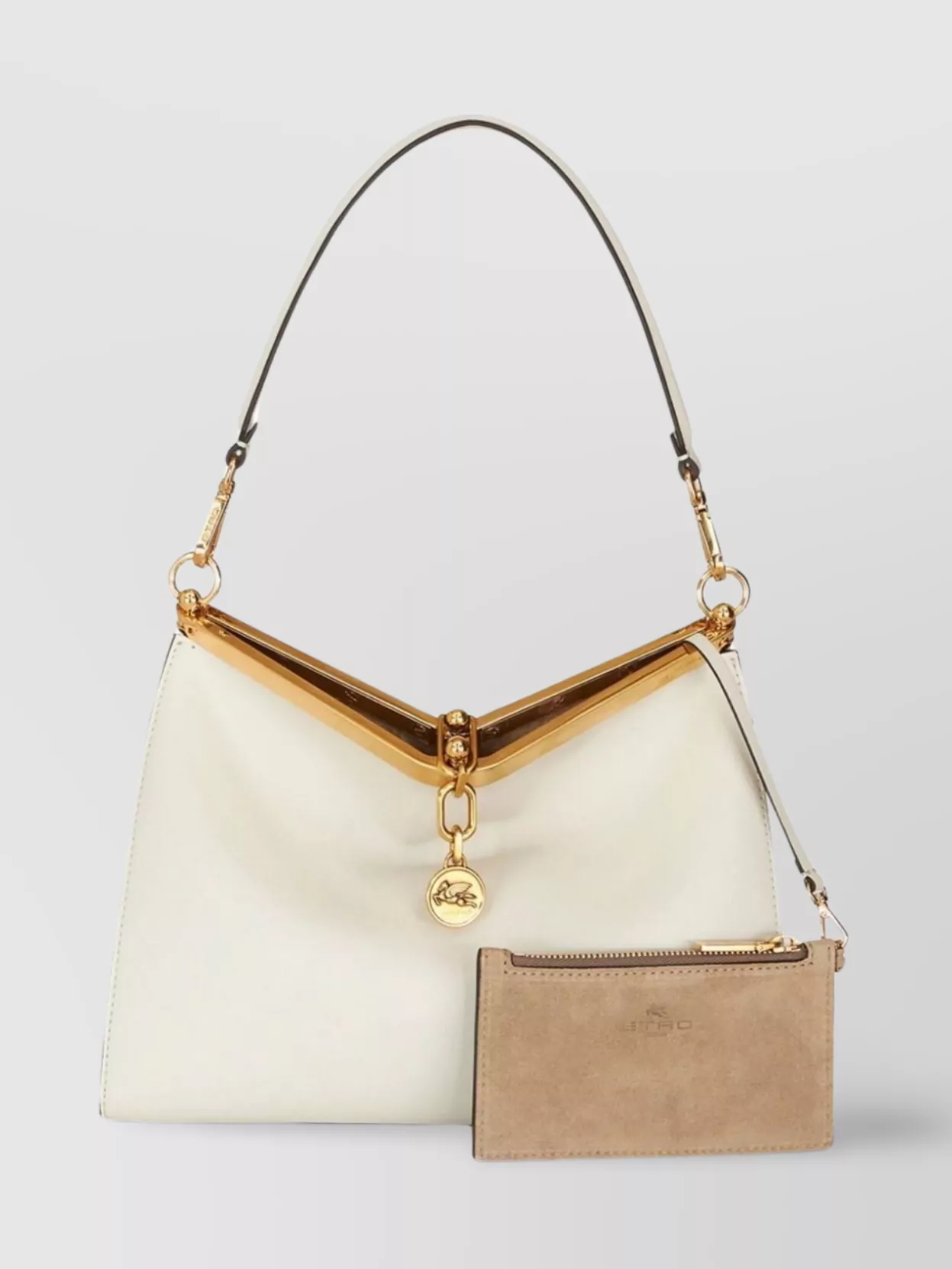 Shop Etro Leather Shoulder Bag With Detachable Straps And Chain In Cream