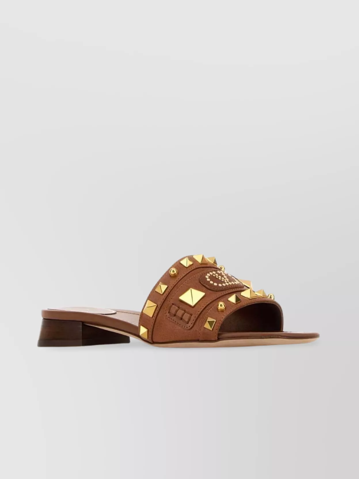 Valentino Garavani Leather Studded Slides With Low Block Heel