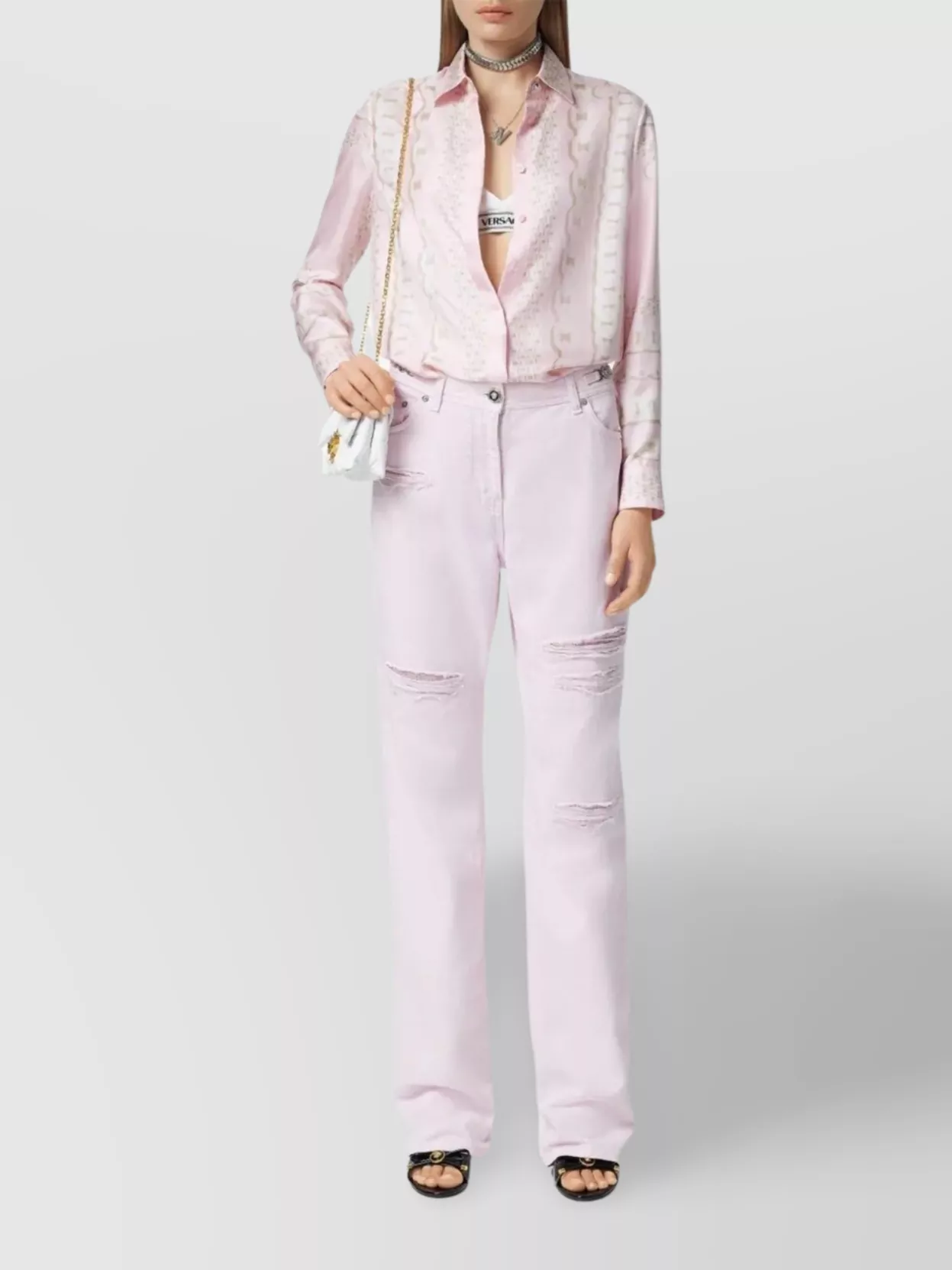 Versace Collared Silk Twill Patterned Shirt