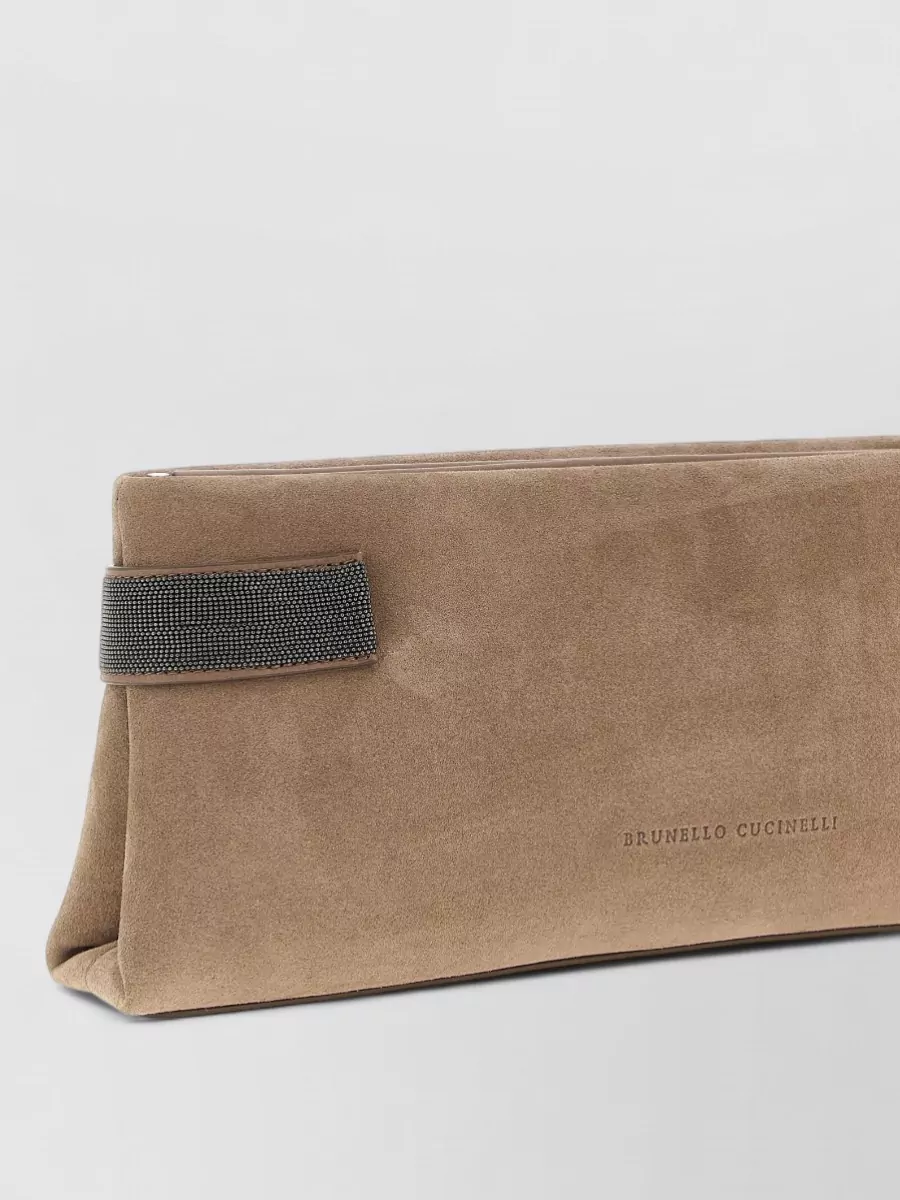 Brunello Cucinelli Essence Rectangular Suede Pouch Top Handle