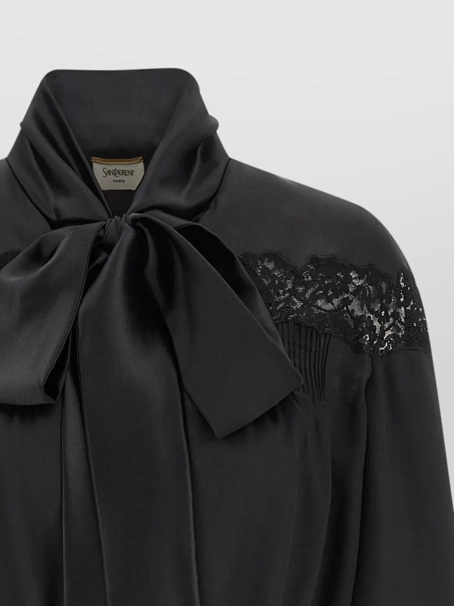 Saint Laurent Silk Lace Cropped Blouse