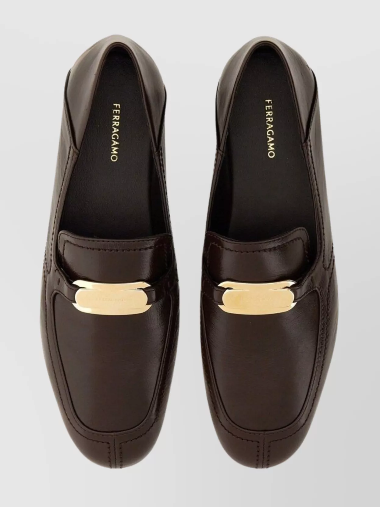 Ferragamo Leather Loafers Metallic Accent Round Toe