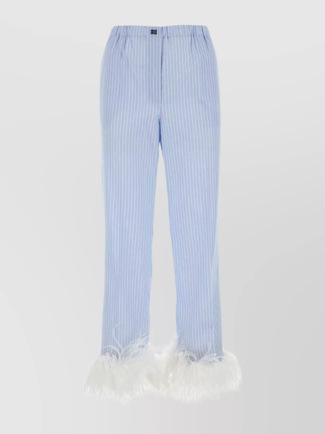 Shop Miu Miu Relaxed Fit Cotton Pant With Elastic Waistband And Feather Trim In Pastel