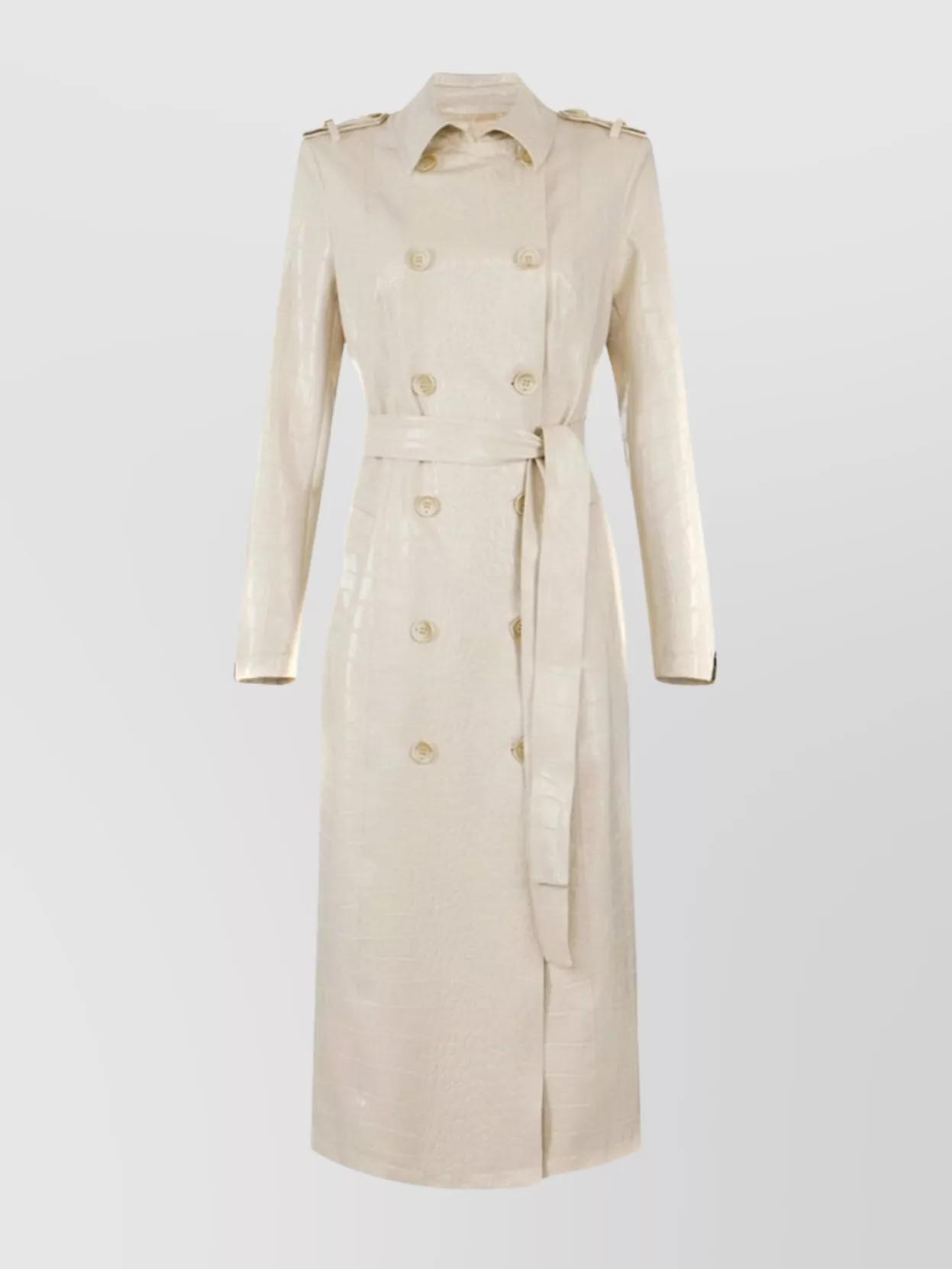 Elisabetta Franchi Croc-embossed Coat Featuring Belted Waist In White