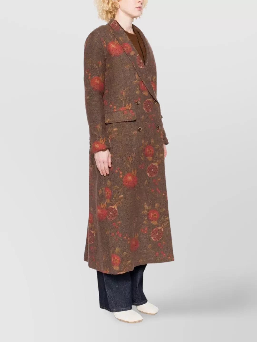 Uma Wang Floral Pomegranate Print Coat With Welt Pockets