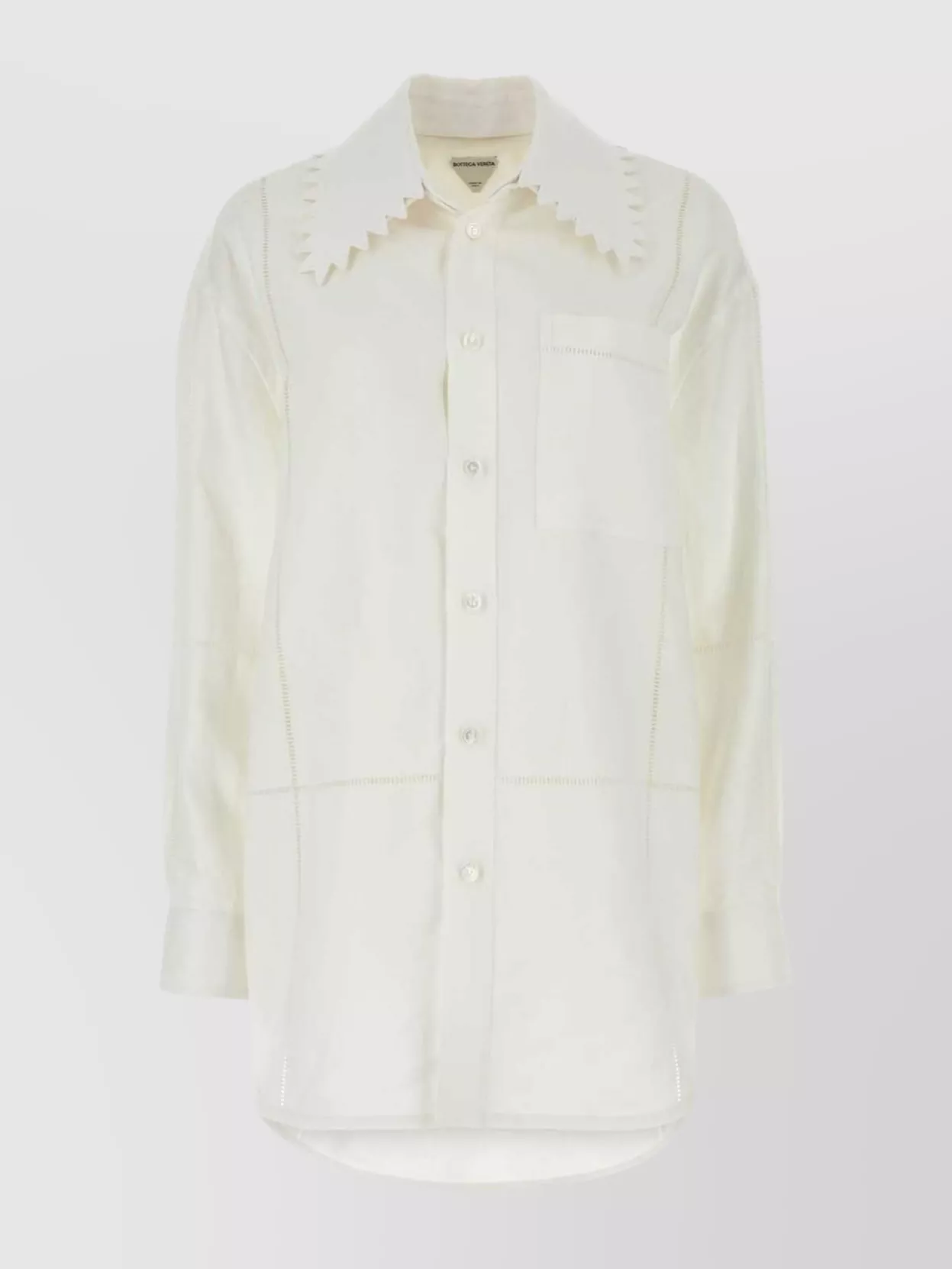 Shop Bottega Veneta Linen Shirt With Chest Pocket And Cut-out Collar