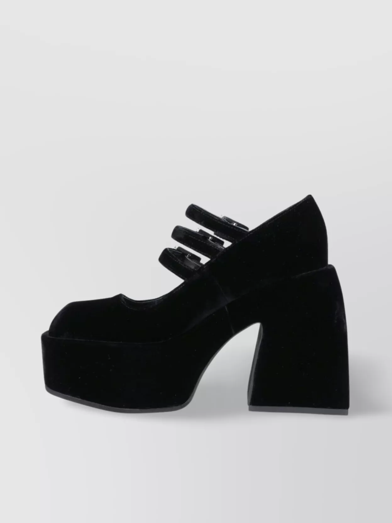 Nodaleto Chunky Heel Triple Buckle Velvet Pumps