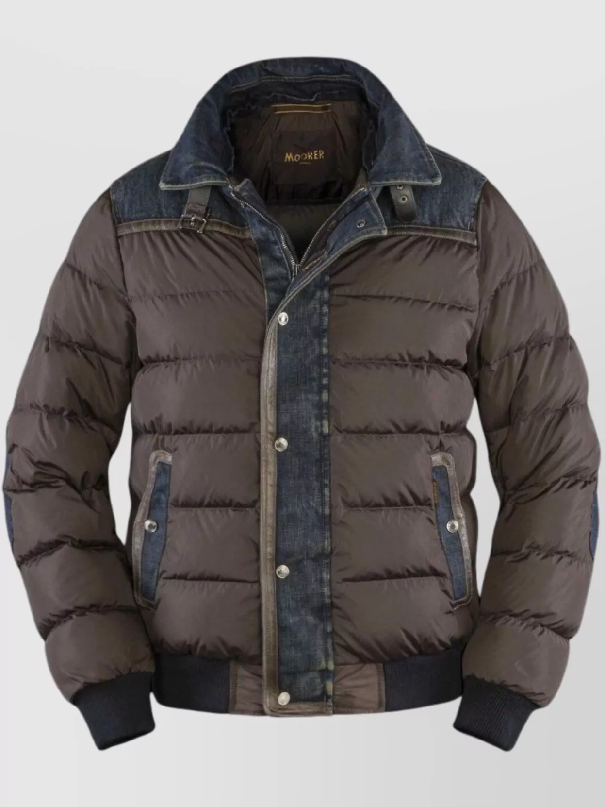 Moorer Denim Trimmed Shearling Collar Padded Jacket