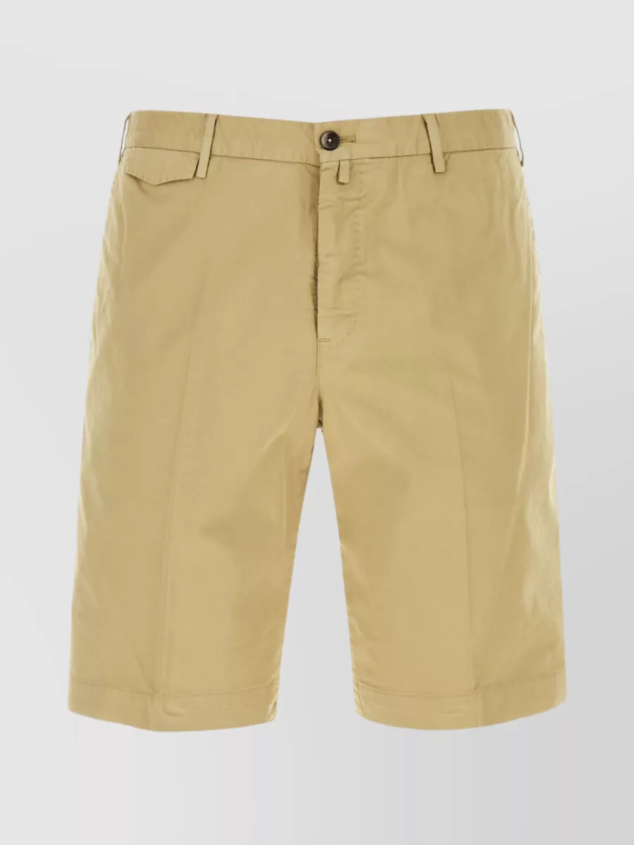 Shop Pt Torino Cotton Stretch Bermuda Shorts With Waist Belt Loops In Brown