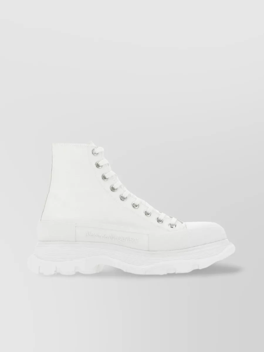 Shop Alexander Mcqueen Canvas And Rubber High Top Sneakers In White