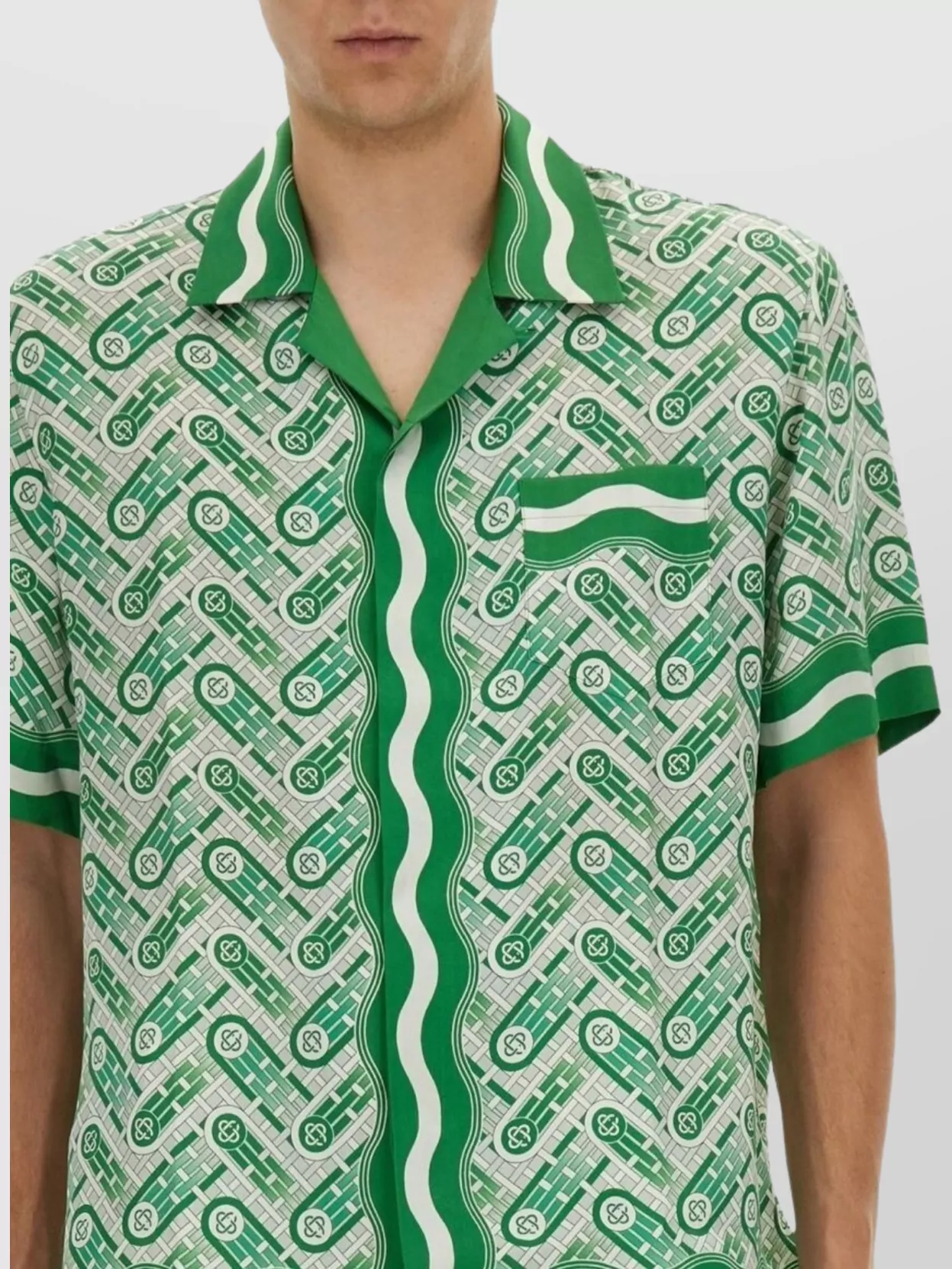 Casablanca Mens Green Ping Pong Ping Pong Monogram Cuban-collar Short-sleeve Silk Shirt In Green