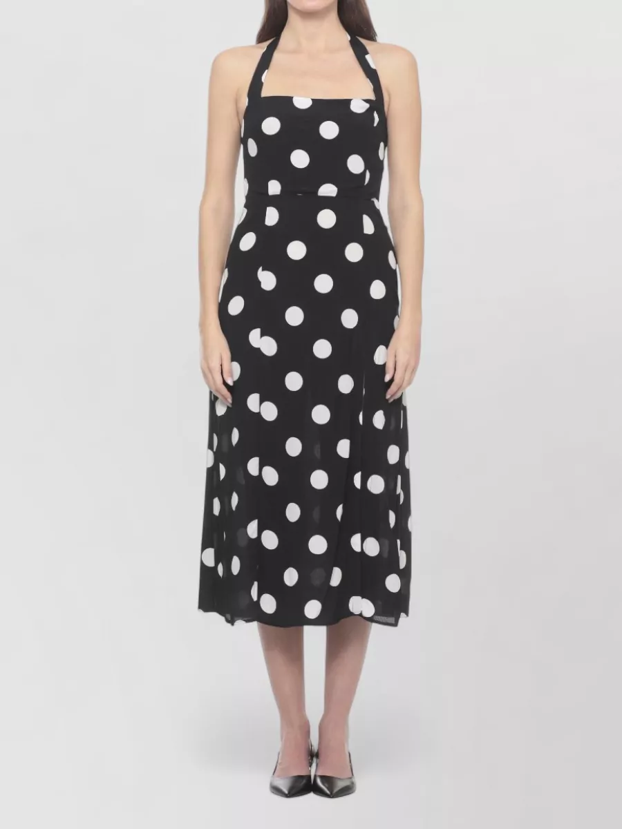 Mar De Margaritas Polka-Dot Sleeveless Straight-Neck Side-Slit Midi Dress