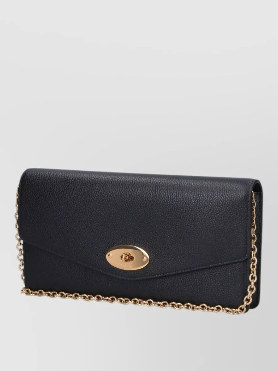 Mulberry Chain Strap Wallet Gold Tone Hardware Pebbled