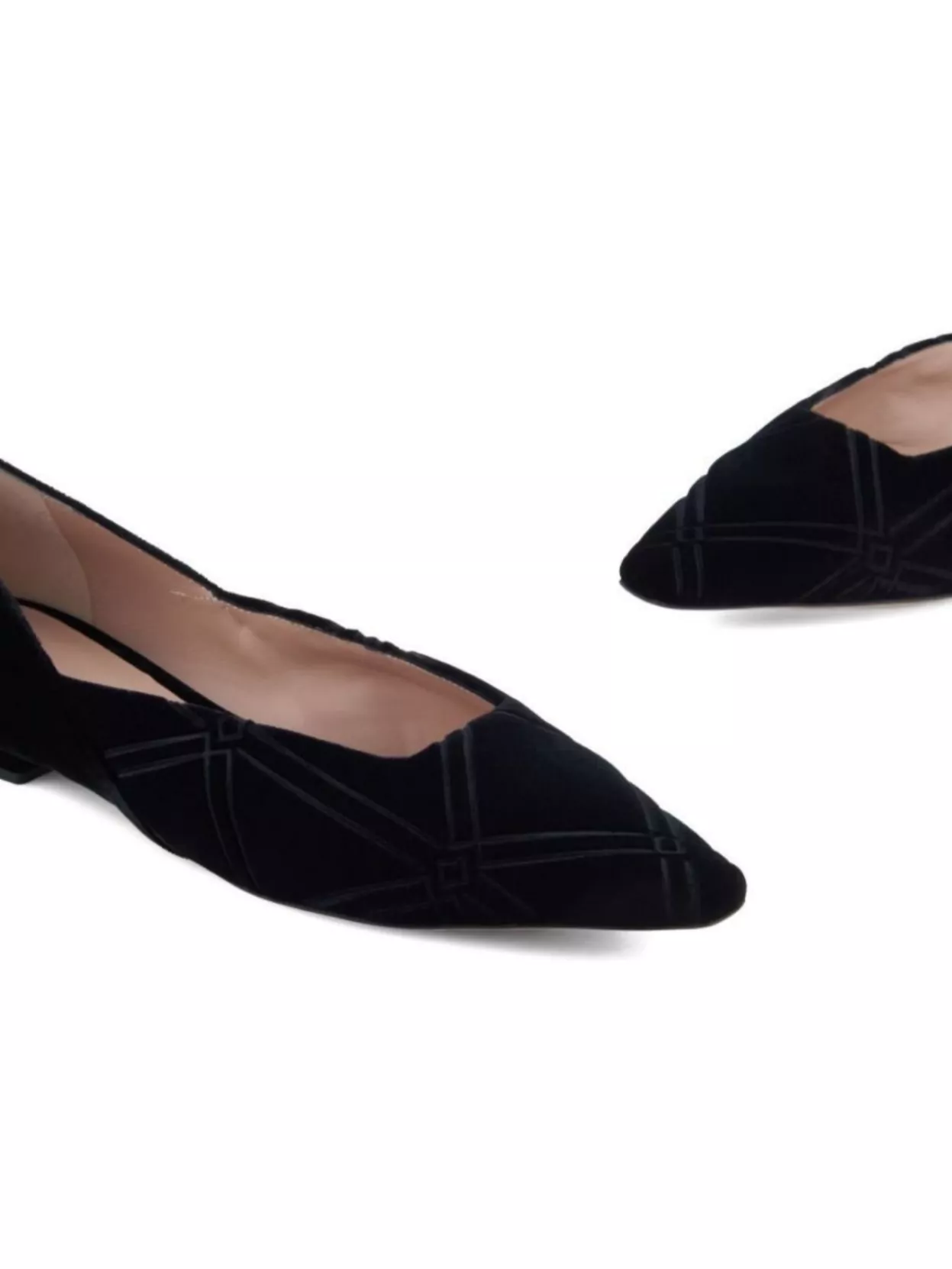 Emporio Armani Pointed Toe Velvet Ballerina Shoes With Pattern In Black